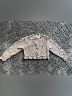 LoveShackFancy Cream Beige Bobble Knit Cardigan